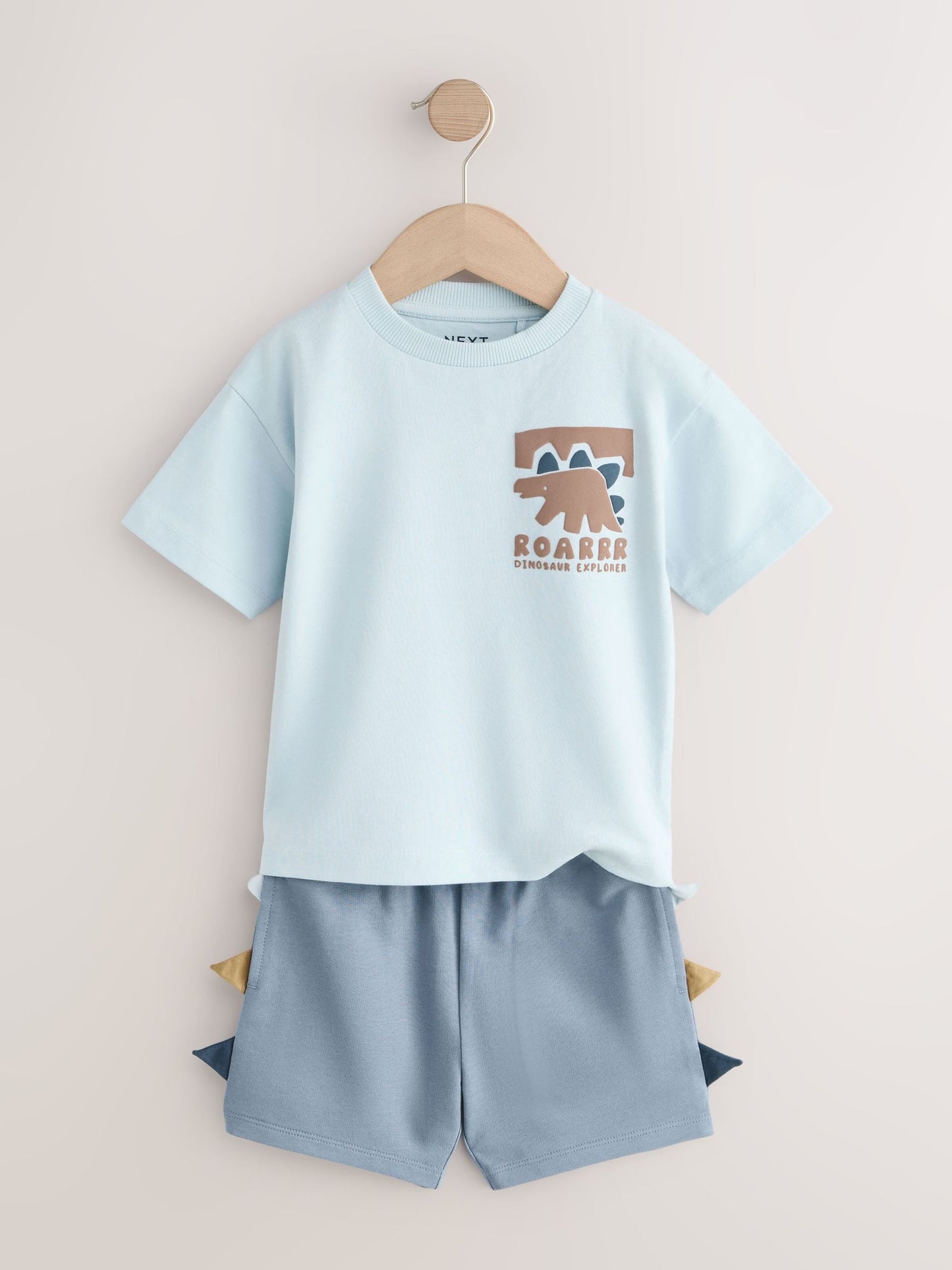 Blue/Brown Dinosaur Spikes Short Sleeve T-Shirt and Shorts Set 2 Pack (3mths-7yrs) image 7