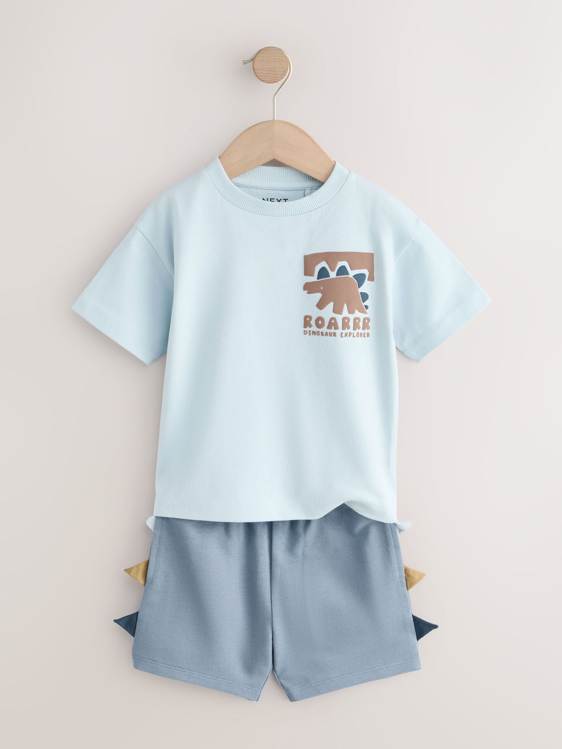 Blue/Brown Dinosaur Spikes Short Sleeve T-Shirt and Shorts Set 2 Pack (3mths-7yrs) image 7