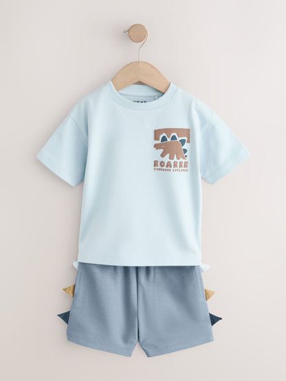 Blue/Brown Dinosaur Spikes Short Sleeve T-Shirt and Shorts Set 2 Pack (3mths-7yrs) image 8