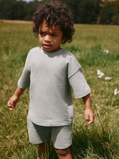 Sage Green Textured Short Sleeve T-Shirt and Shorts Set (3mths-7yrs) image 1