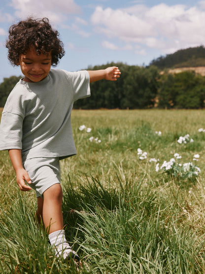 Sage Green Textured Short Sleeve T-Shirt and Shorts Set (3mths-7yrs) image 3