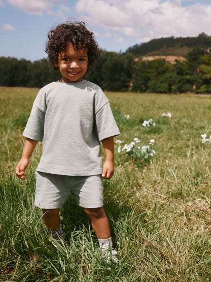 Sage Green Textured Short Sleeve T-Shirt and Shorts Set (3mths-7yrs) image 4