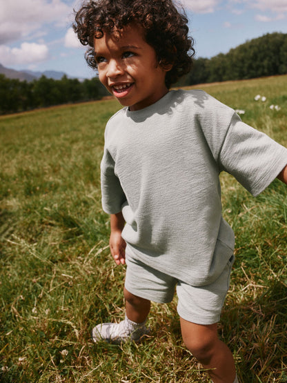 Sage Green Textured Short Sleeve T-Shirt and Shorts Set (3mths-7yrs) image 6