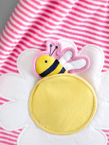 JoJo Maman Bébé Pink Daisy Appliqué Button Front Dress image 4
