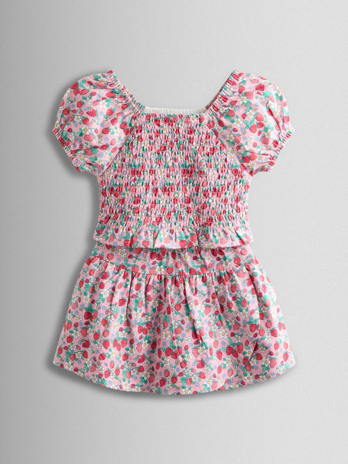 JoJo Maman Bébé Pink Smocked Cap Sleeve Top & Skort Set image 1
