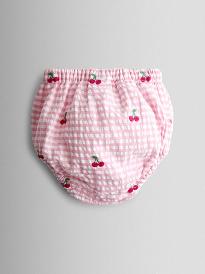 JoJo Maman Bébé Pink Cherry Embroidered Scalloped Baby Dress & Hat Set image 5