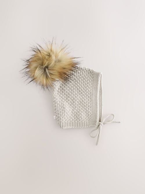 The Little Tailor Natural Baby Pom Pom Textured Knitted Hat image 1