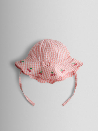 JoJo Maman Bébé Light Pink Cherry Floppy Sun Hat image 1
