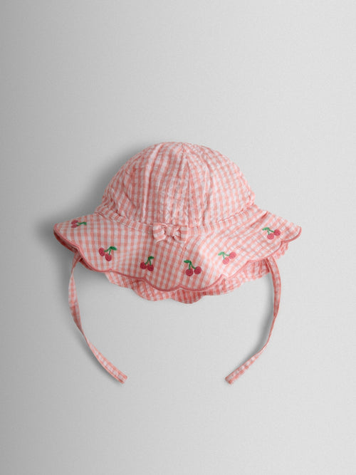JoJo Maman Bébé Light Pink Cherry Floppy Sun Hat image 1