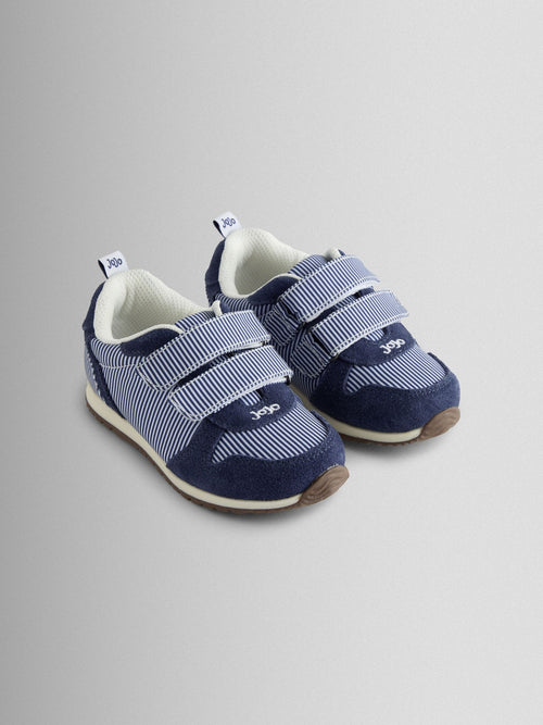 JoJo Maman Bébé Navy Stripe Riptape Trainer image 1