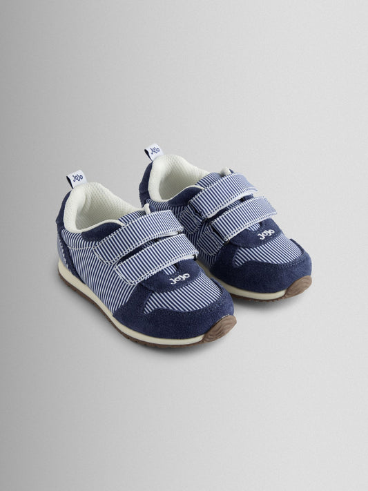 JoJo Maman Bébé Navy Stripe Riptape Trainer image 1