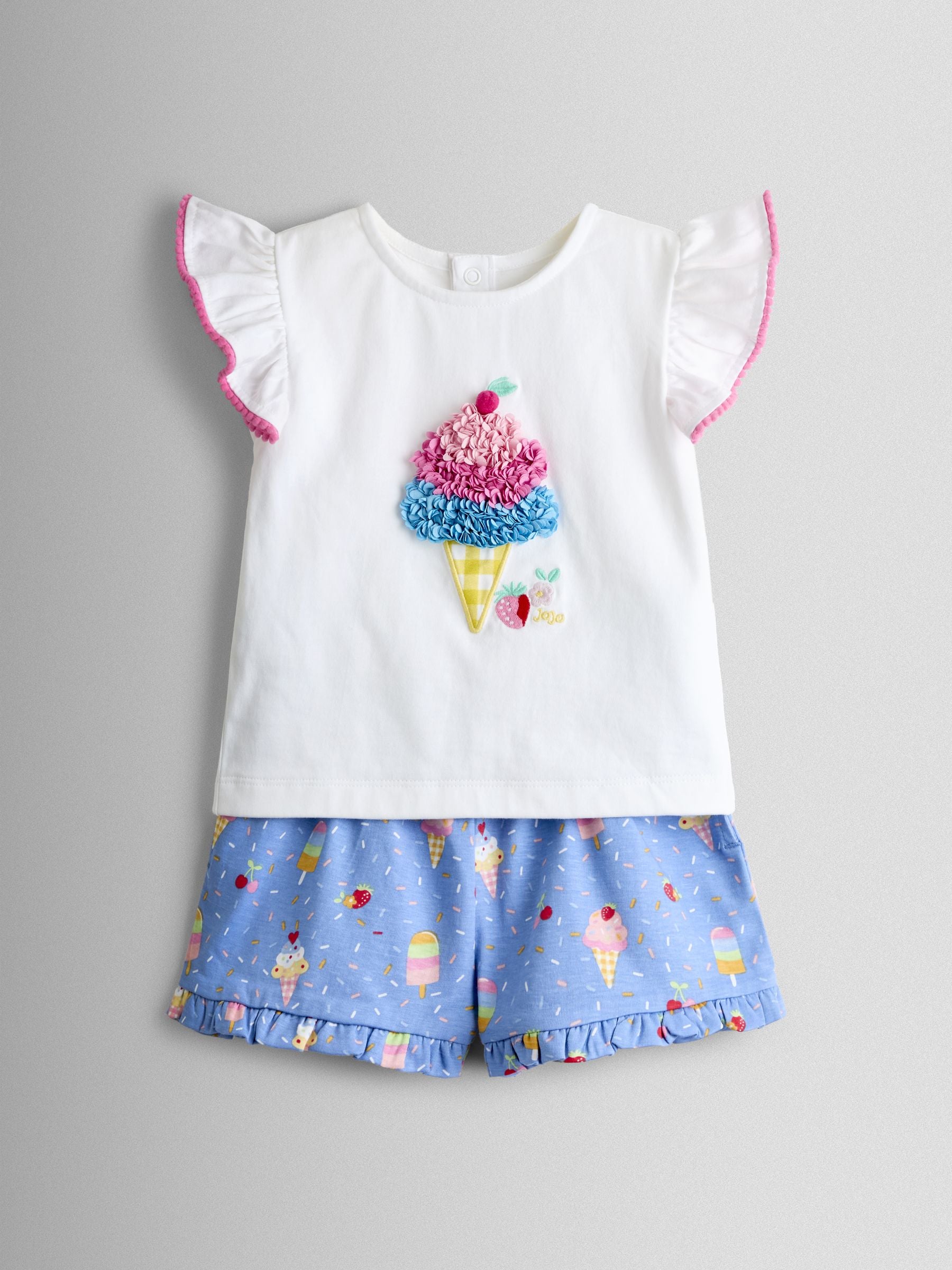JoJo Maman Bébé Cobalt Blue Ice Cream Frill Sleeve Top & Short Set image 1