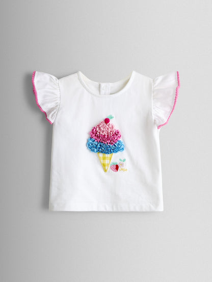 JoJo Maman Bébé Cobalt Blue Ice Cream Frill Sleeve Top & Short Set image 2