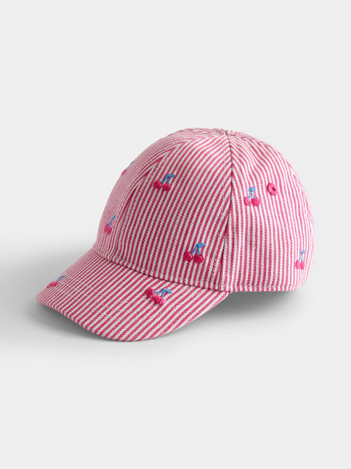 JoJo Maman Bébé Pink Cherry Embroidered Cap image 1