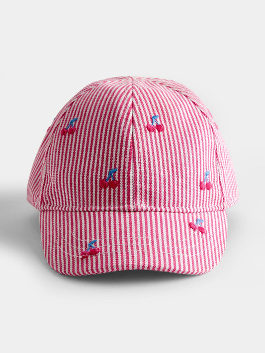 JoJo Maman Bébé Pink Cherry Embroidered Cap image 2