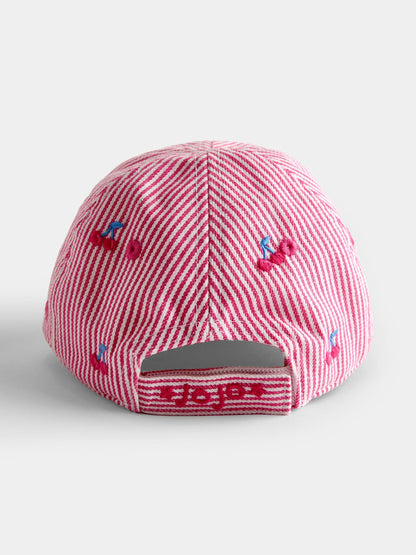 JoJo Maman Bébé Pink Cherry Embroidered Cap image 3
