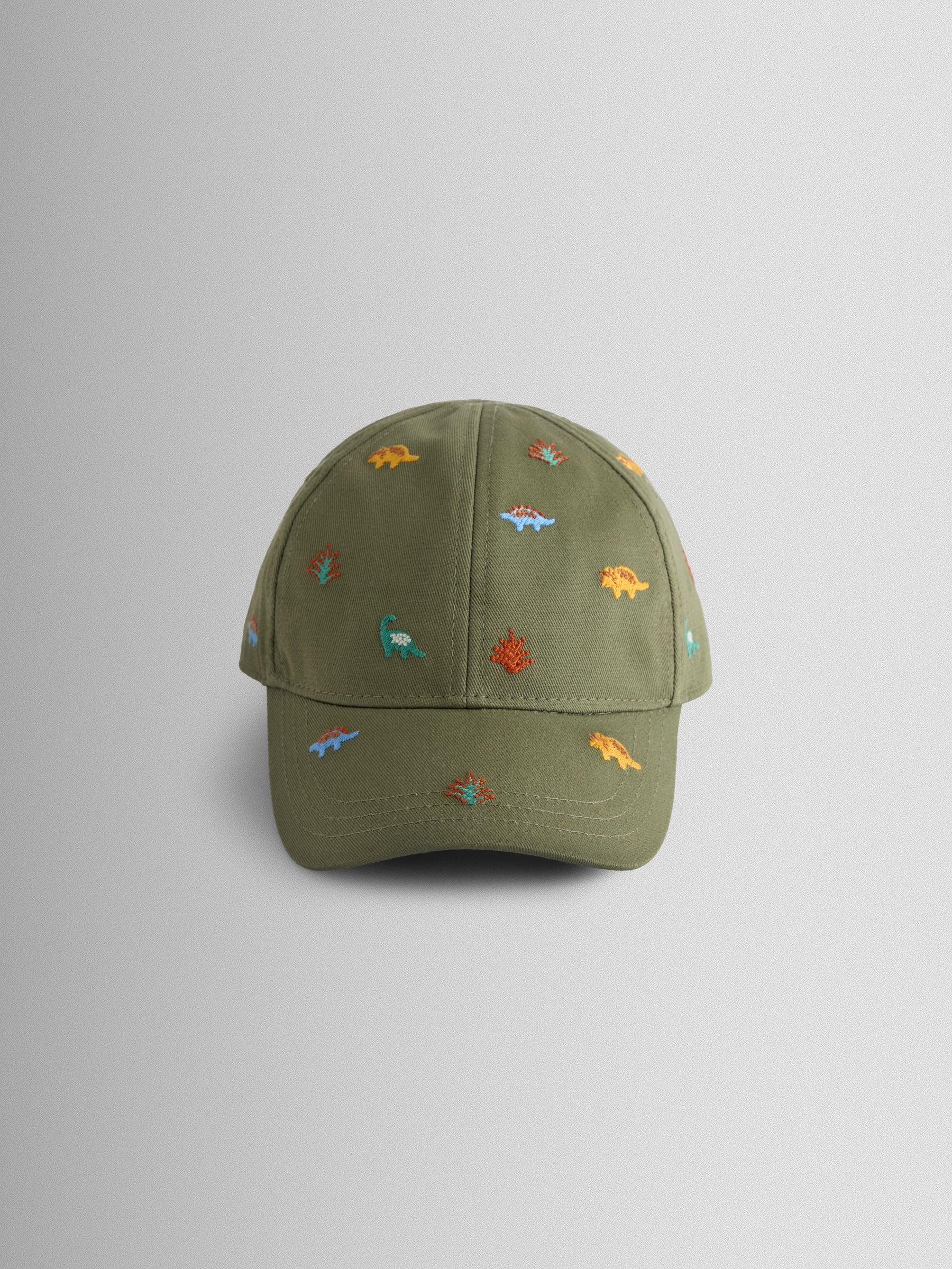 JoJo Maman Bébé Khaki Green Dinosaur Embroidered Cap image 1