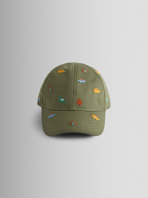 JoJo Maman Bébé Khaki Green Dinosaur Embroidered Cap image 1