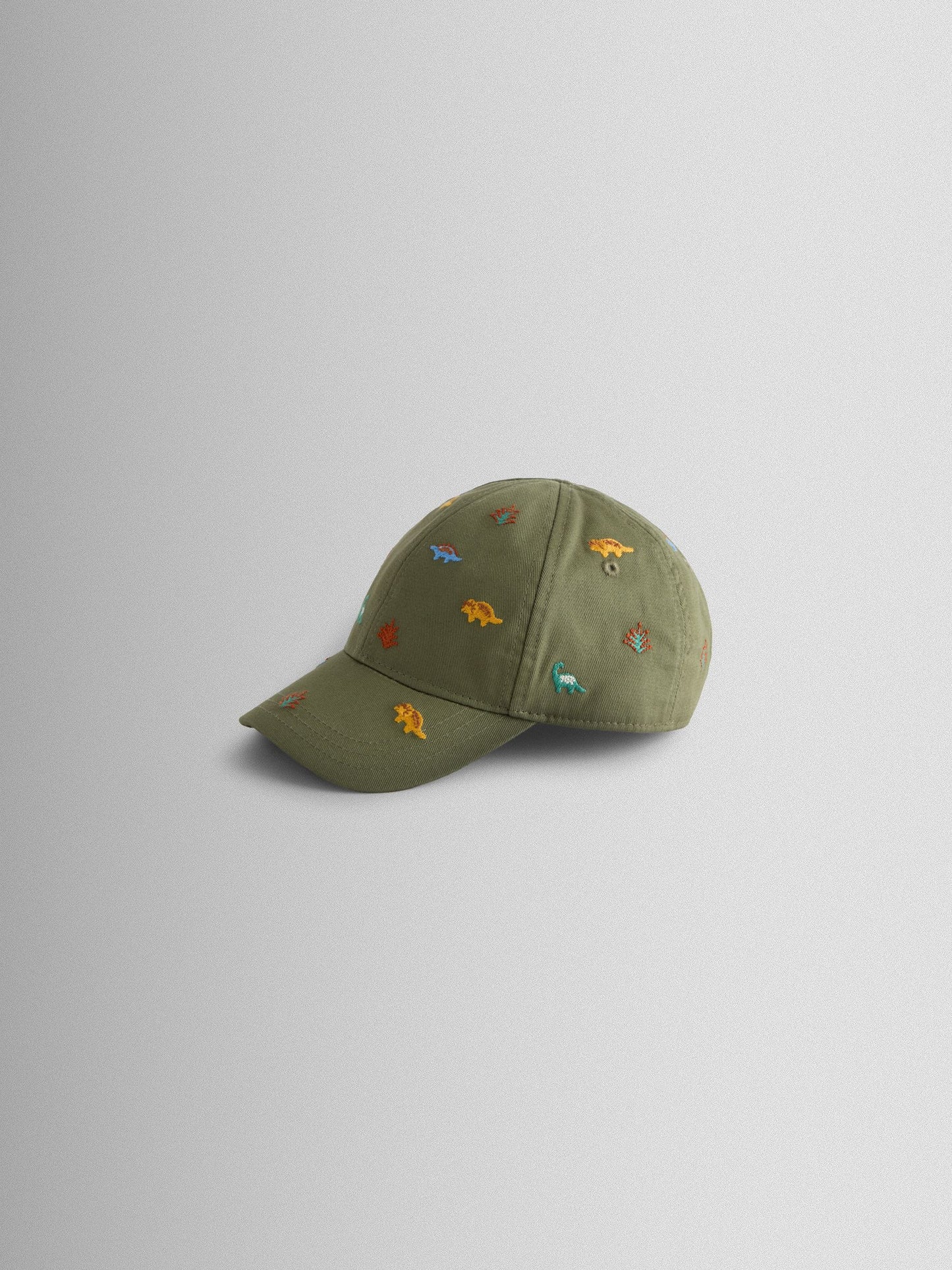 JoJo Maman Bébé Khaki Green Dinosaur Embroidered Cap image 2