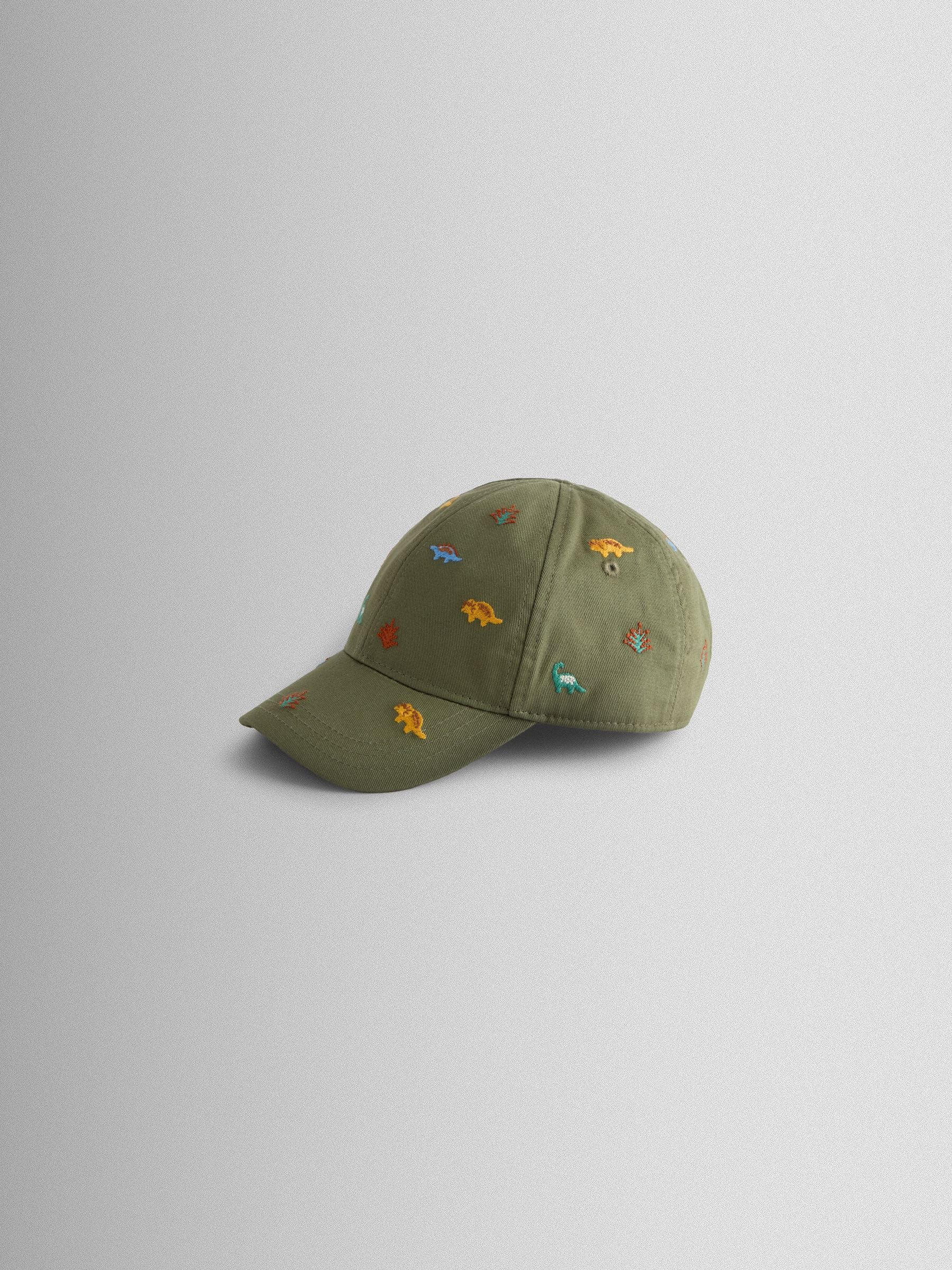 JoJo Maman Bébé Khaki Green Dinosaur Embroidered Cap image 2