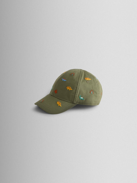JoJo Maman Bébé Khaki Green Dinosaur Embroidered Cap image 2