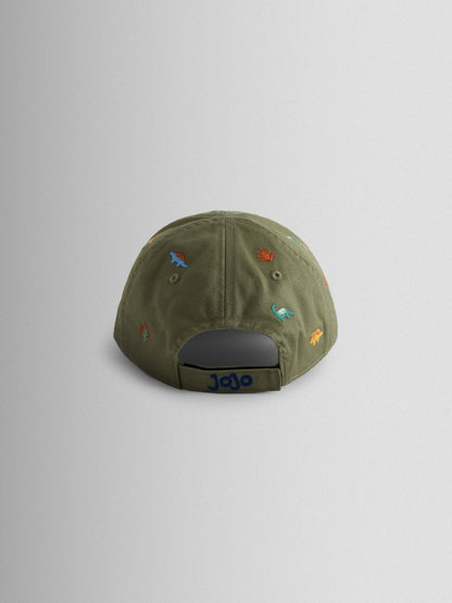 JoJo Maman Bébé Khaki Green Dinosaur Embroidered Cap image 3