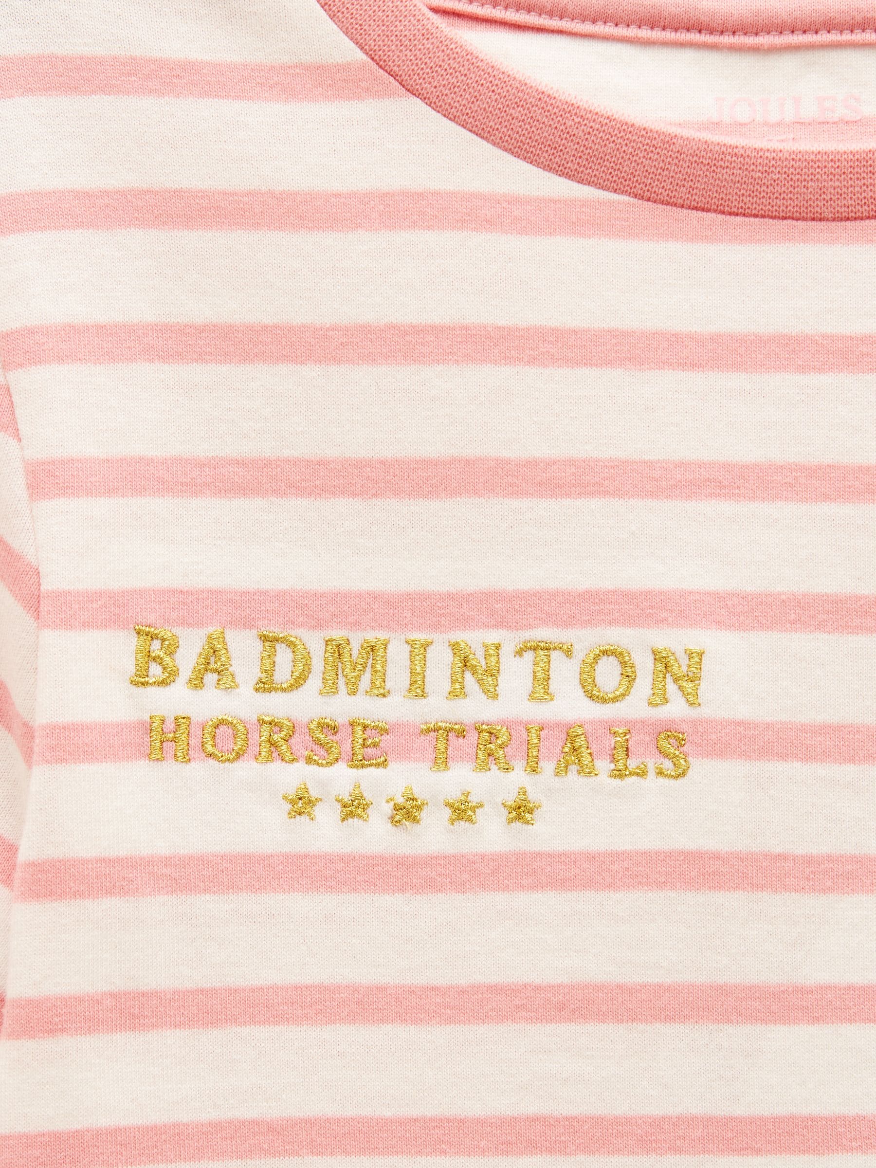 Joules Official Badminton Pink & Cream Stripe Horse Applique T-shirt image 3
