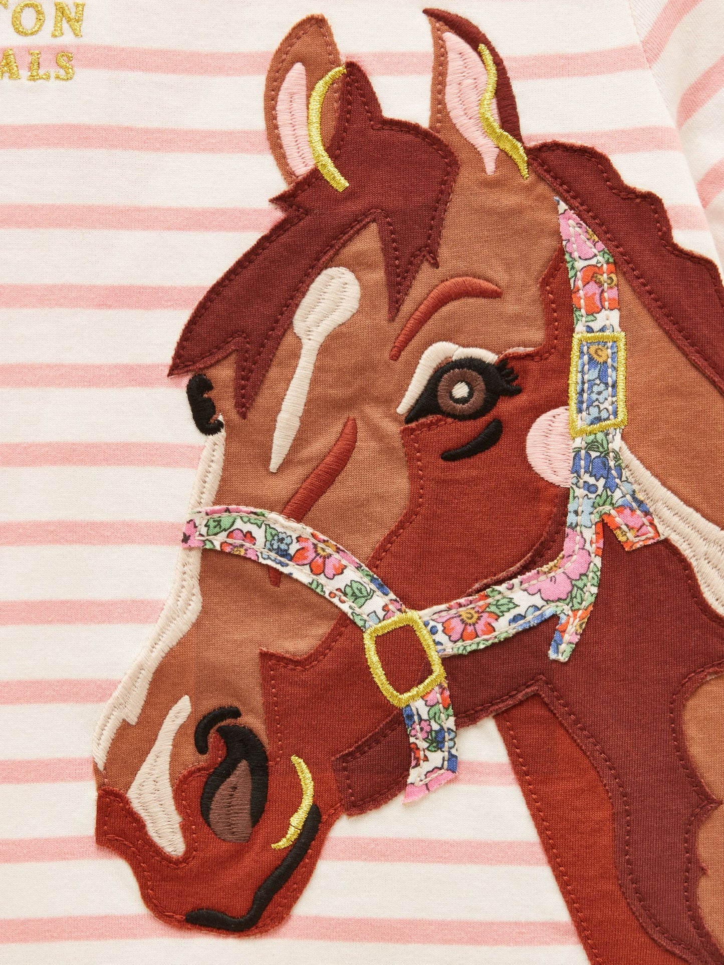 Joules Official Badminton Pink & Cream Stripe Horse Applique T-shirt image 4