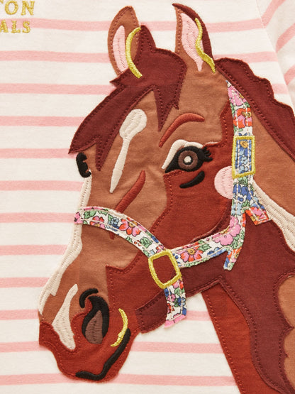 Joules Official Badminton Pink & Cream Stripe Horse Applique T-shirt image 4