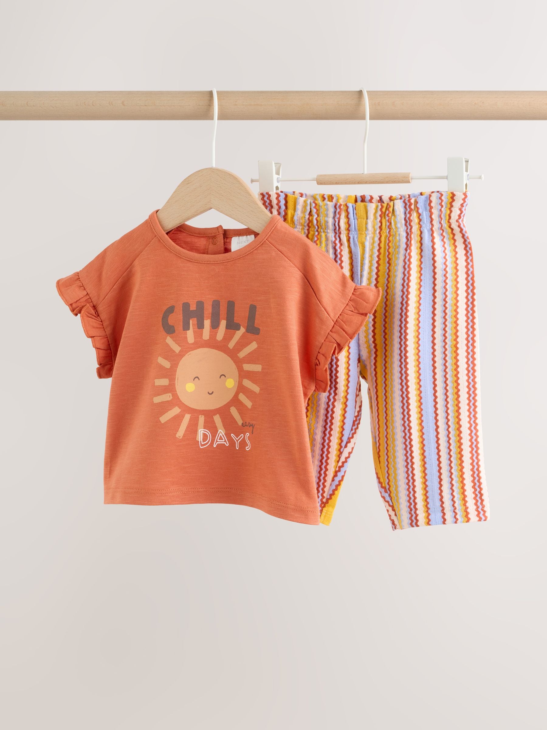 Rust Brown Short Sleeve Baby Top And Wide Leg 2 Piece Set (0mths-2yrs) image 1
