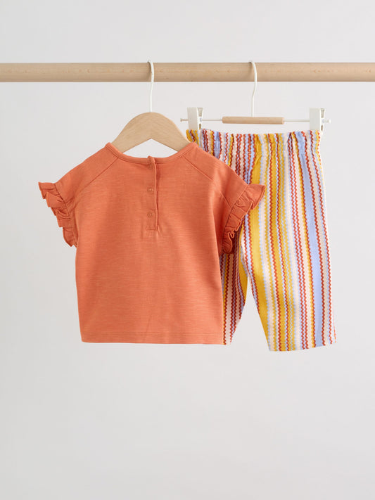 Rust Brown Short Sleeve Baby Top And Wide Leg 2 Piece Set (0mths-2yrs) image 2