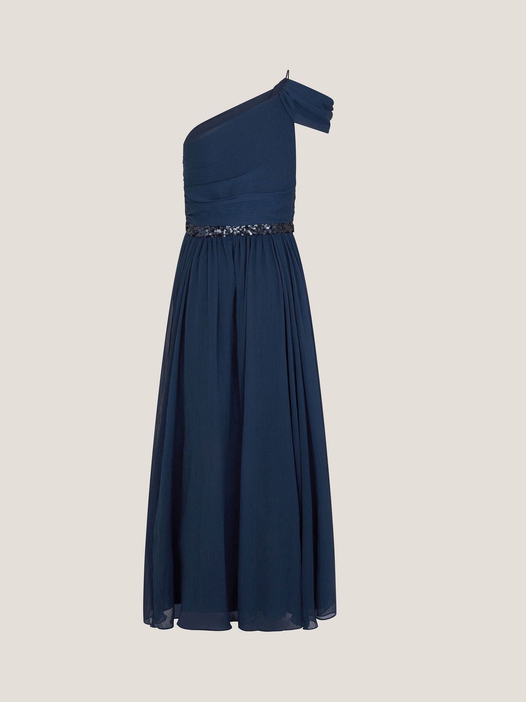 Monsoon Blue Sequin One Shoulder Prom Dress image 3