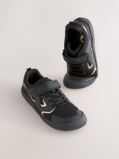 Black/Gold Barefoot Touch Fastening Elastic Lace Trainers image 1