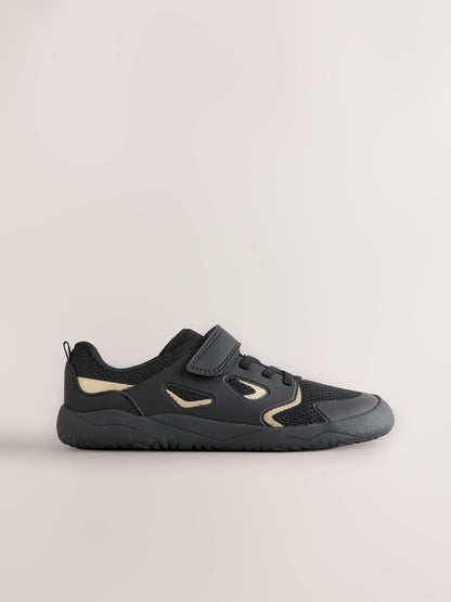 Black/Gold Barefoot Touch Fastening Elastic Lace Trainers image 2