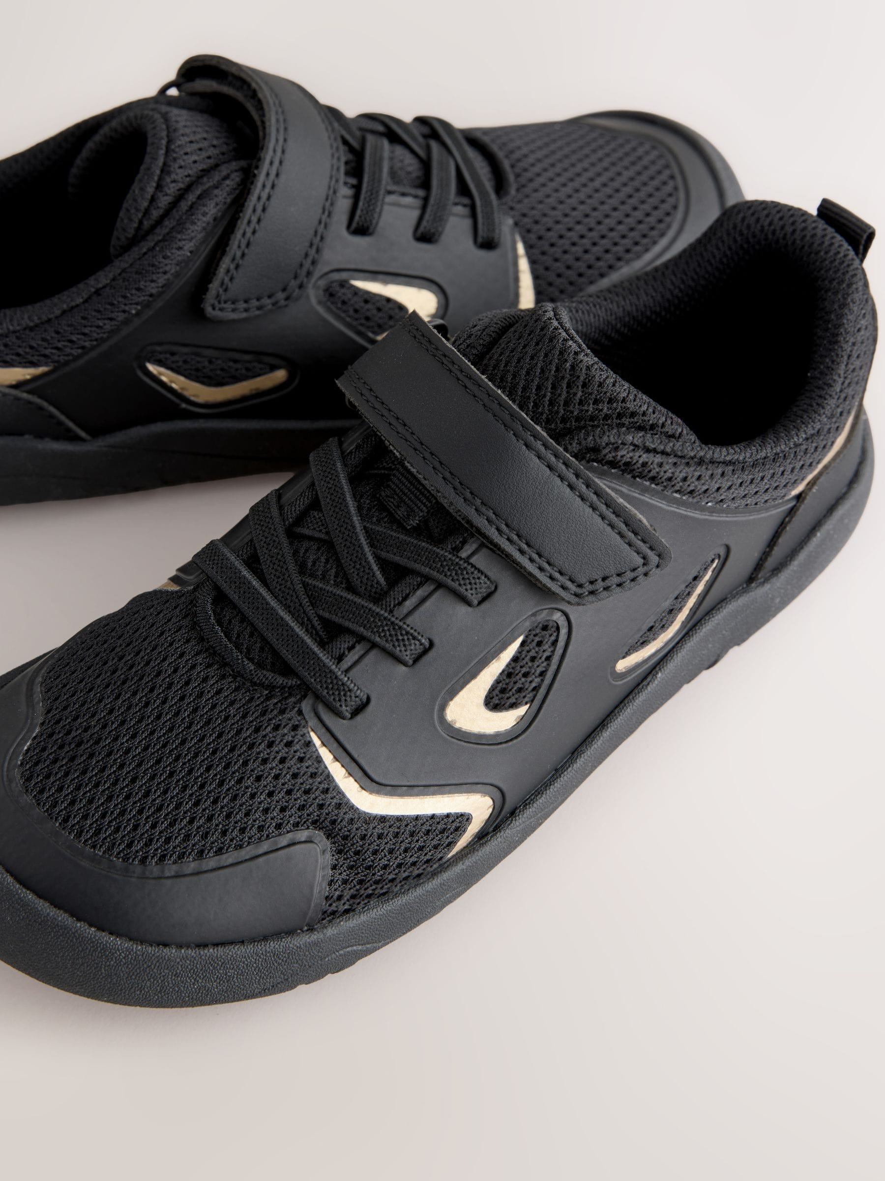 Black/Gold Barefoot Touch Fastening Elastic Lace Trainers image 4