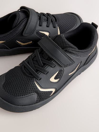 Black/Gold Barefoot Touch Fastening Elastic Lace Trainers image 4