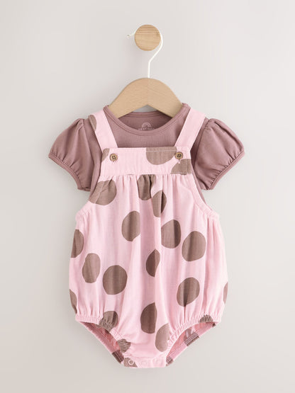 Chocolate Brown Spot Woven Baby Bubble Romper and Bodysuit 2 Piece Set (0mths-2yrs) - image 1