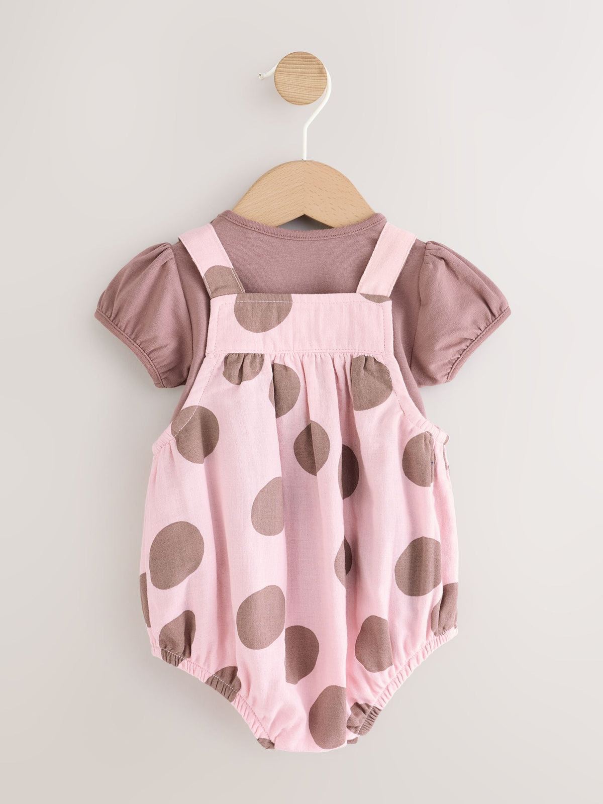 Chocolate Brown Spot Woven Baby Bubble Romper and Bodysuit 2 Piece Set (0mths-2yrs) - image 2
