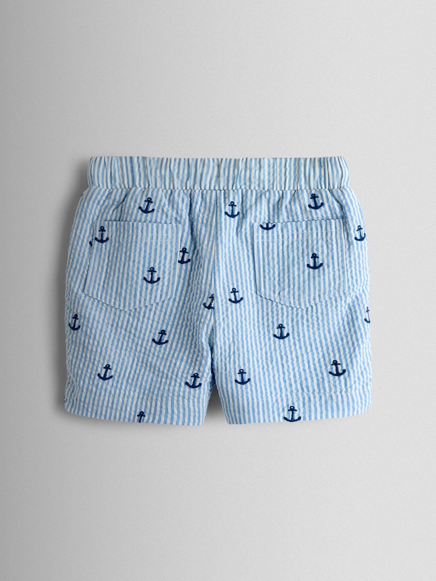 JoJo Maman Bébé Blue Anchor Embroidered Seersucker Shorts image 2