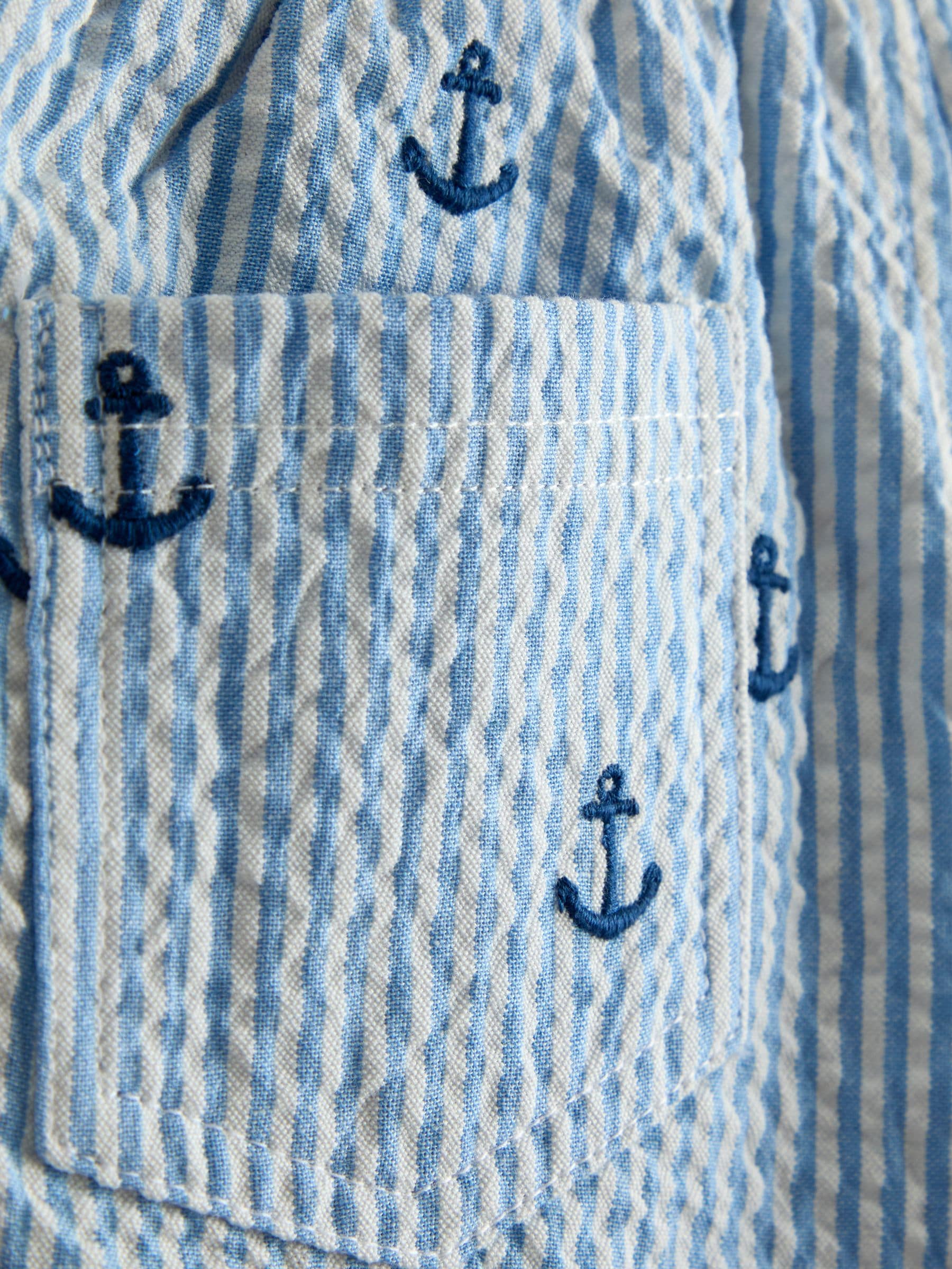 JoJo Maman Bébé Blue Anchor Embroidered Seersucker Shorts image 3