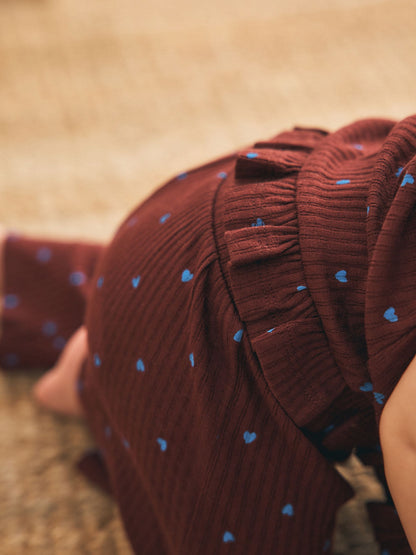 Chocolate Brown And Blue Spot Rib Baby Top And Wide Leg Trousers Set 2 Piece (0mths-2yrs) image 3