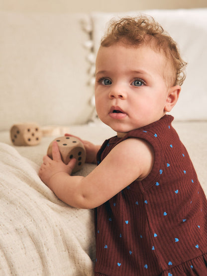 Chocolate Brown And Blue Spot Rib Baby Top And Wide Leg Trousers Set 2 Piece (0mths-2yrs) image 4