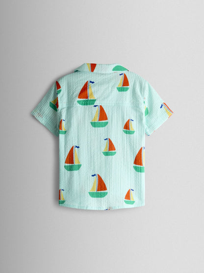 Dsiney Kidz - JoJo Maman Bébé Blue Boat Print Shirt image 2