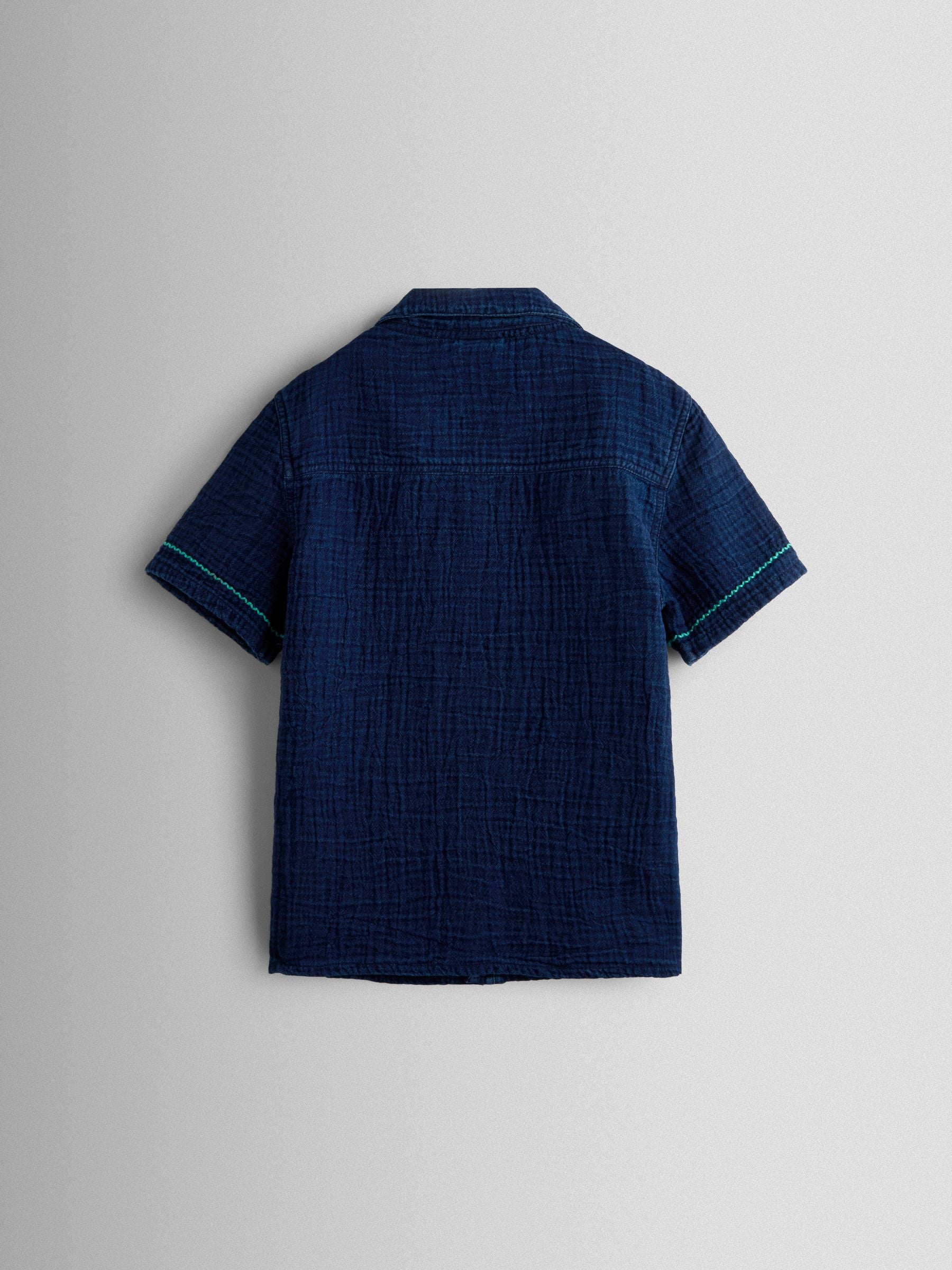 JoJo Maman Bébé Navy Blue Seaside Embroidered Cheesecloth Shirt image 3