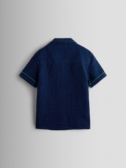 JoJo Maman Bébé Navy Blue Seaside Embroidered Cheesecloth Shirt image 3
