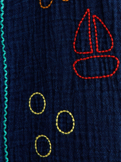 JoJo Maman Bébé Navy Blue Seaside Embroidered Cheesecloth Shirt image 4