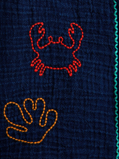 JoJo Maman Bébé Navy Blue Seaside Embroidered Cheesecloth Shirt image 5