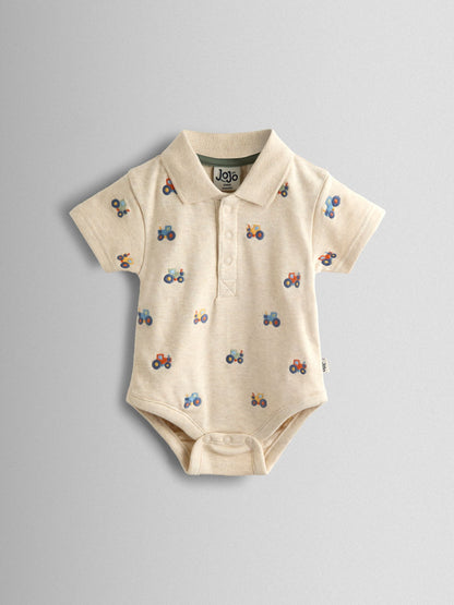 JoJo Maman Bébé Natural Tractor Embroidered Polo Body image 1