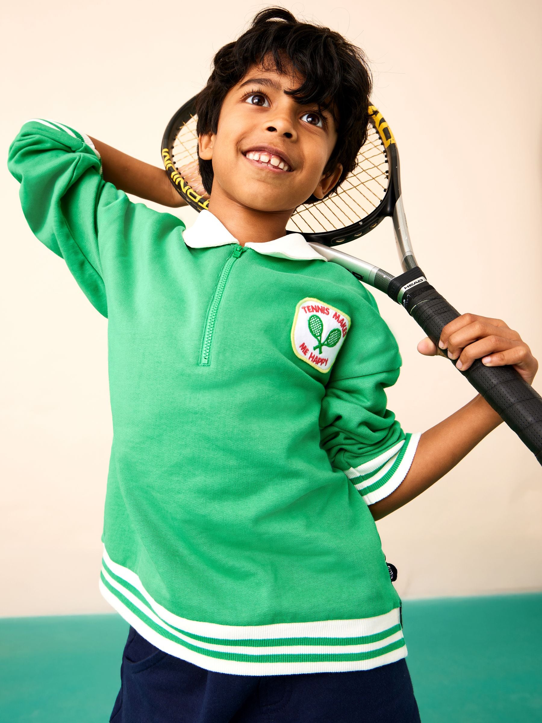 Dsiney Kidz - JoJo Maman Bébé Green Tennis Applique Half Zip Sweatshirt image 1