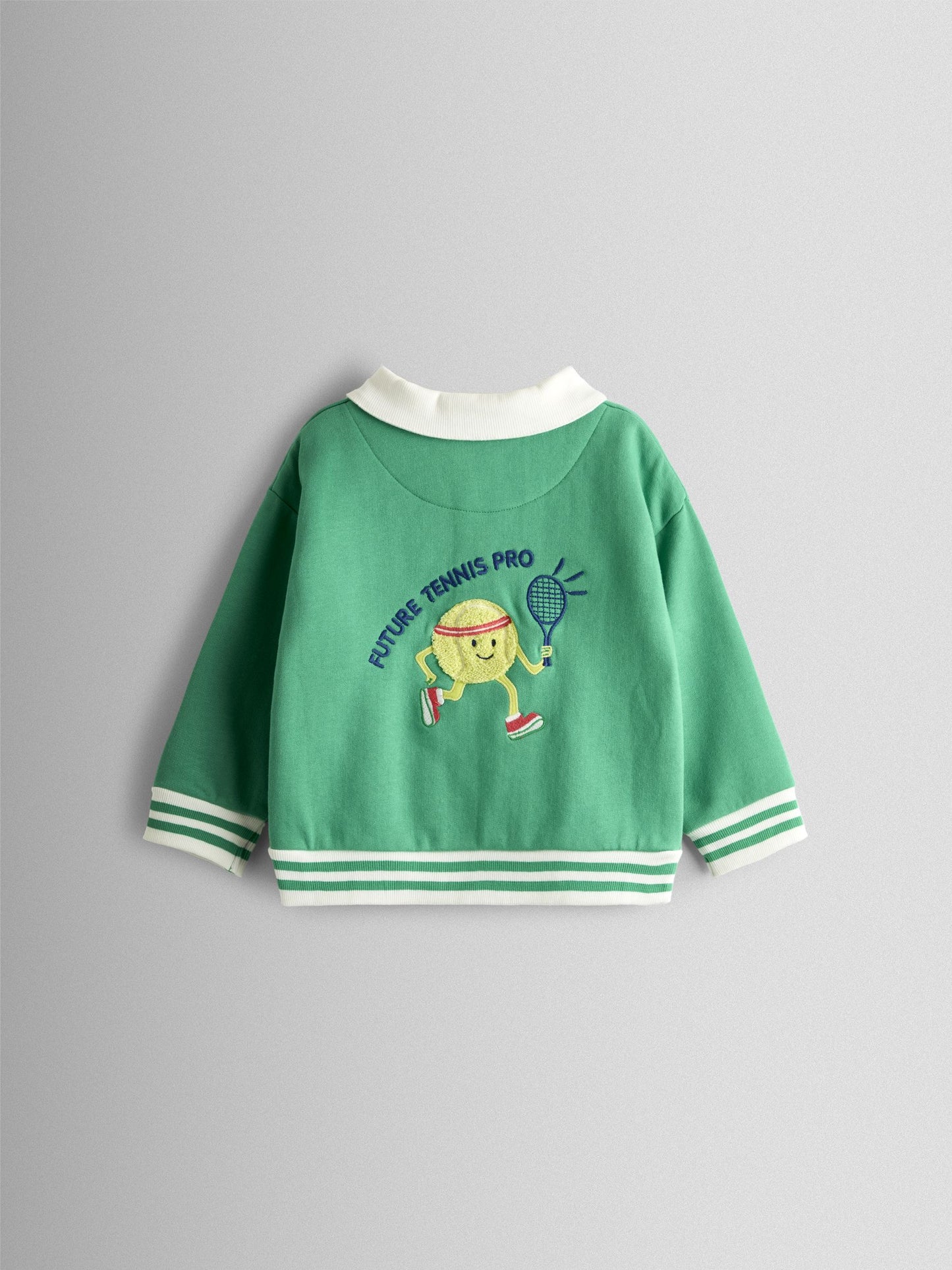 Dsiney Kidz - JoJo Maman Bébé Green Tennis Applique Half Zip Sweatshirt image 4